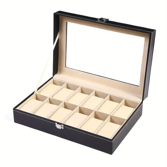 NEW 12Compartment Watch Storage Box-Glass Lid &Metal Clasp - Picture 8 of 8